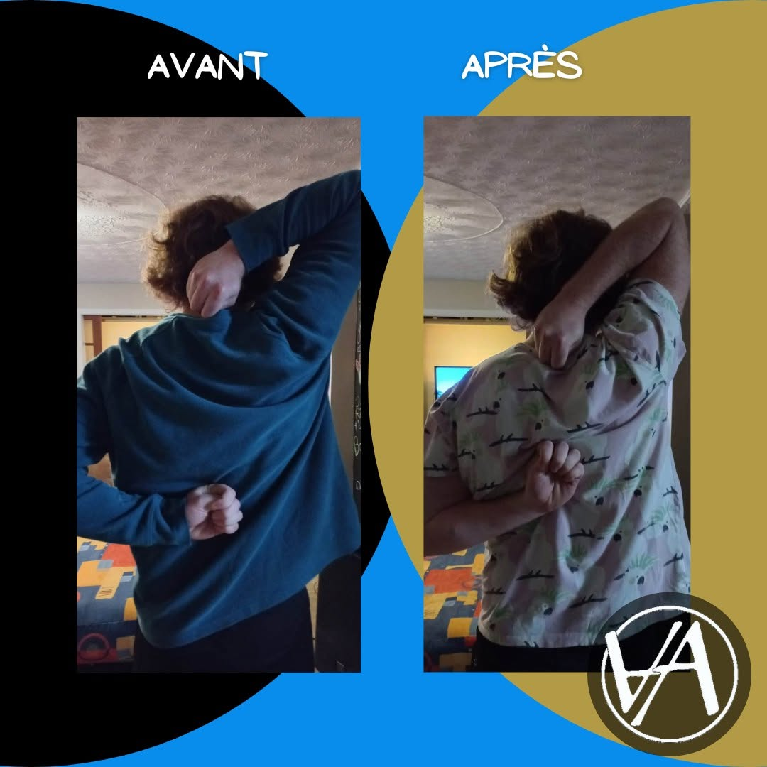 Avant et après d’un mouvement de rotation et d’atteinte derrière le dos